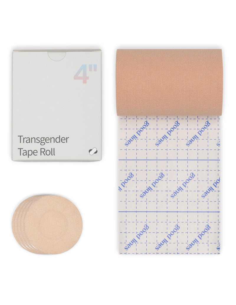 Transgender Tape 4", FTM Binder for Chest Binding, Tucking, Extra Wide Kinesiology Tape, 16.5 feet (Beige) Beige