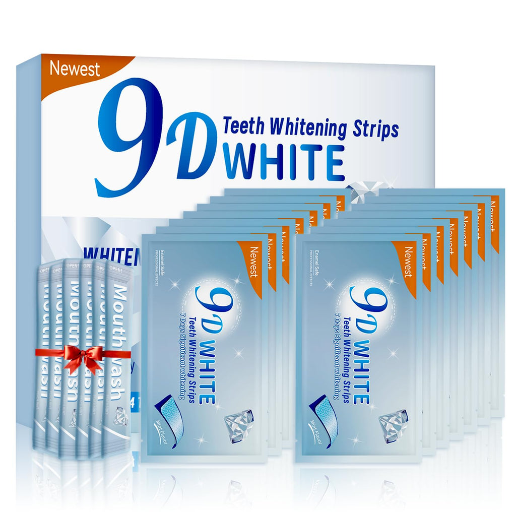 Teeth Whitening Strips - Somall 2024 Newest 9D Professional Dental Formula - Enamel Safe and Anti Sensitive - 14 Treatments with 28 Strips + mouthwash Given*14 Pale Blue