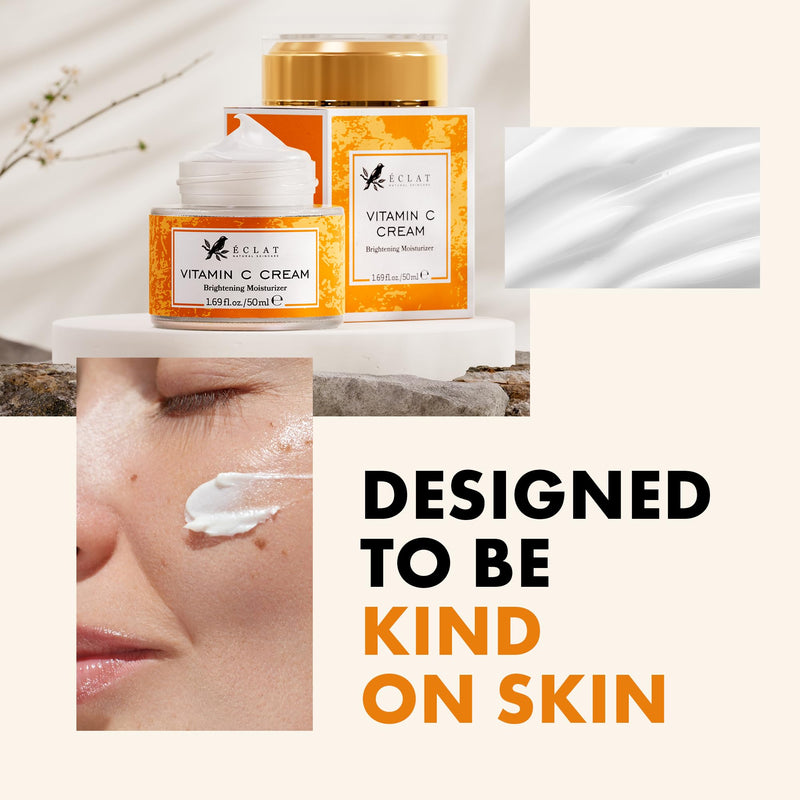 Eclat Skincare Vitamin C Moisturizer for Face with Hyaluronic Acid & Squalane - Face Brightening Cream - Anti Aging, Firming & Hydrating Vitamin C Cream for All Skin Tone 50 ml Brightening Vitamin C Cream
