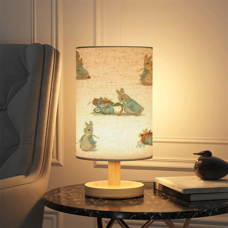 [Australia] - Bedside Lamp for Bedroom, seamless pattern childrens illustrations rabbit autumn pattern nursery Small Lamp, Linen Lampshade Table Lamp, Dimmable Nightstand Lamp with Woodbase for Living Room Office 11'x5.5' Pattern5 