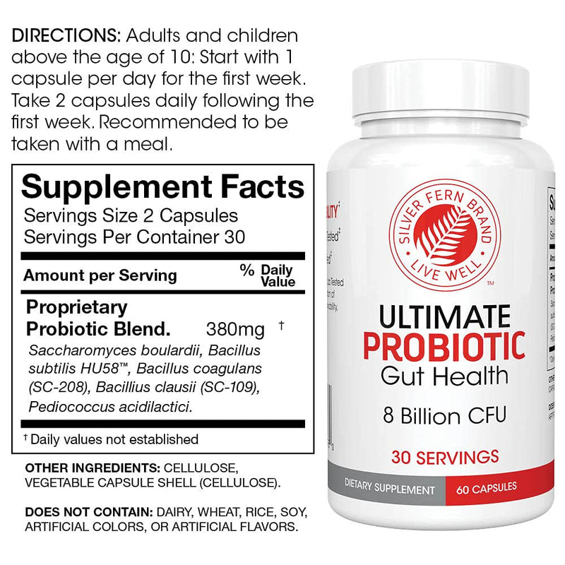 Silver Fern Brand Family Probiotics - Ultimate Adult Probiotic | (1 Bottle = 60 Capsules) Plus Ultimate Children's Probiotic for Kids (1 Bottle = 30 Chewables) Gut-Health Microbiome Support