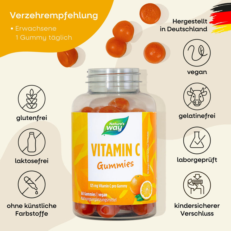 [Australia] - Vitamin C gummy bears for adults I High-dose vitamin C gummies with 125mg I Vegan gluten & lactose-free gummy bears to strengthen the immune system, form collagen and combat fatigue I 60 pieces 
