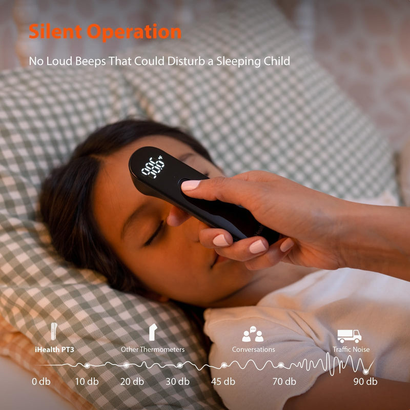 [Australia] - iHealth No-Touch Digital Forehead Thermometer for Adults, Babies, Kids, 3 Ultra-Sensitive Sensors, Quiet Vibration Feedback, Large LED Digits, Easy to Use for Home, PT3 Black 