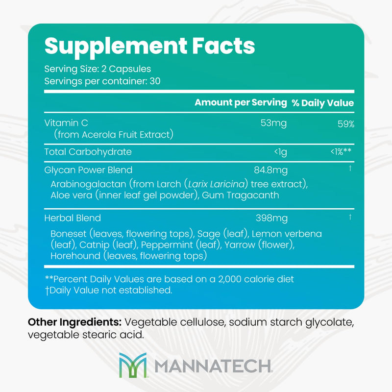 Mannatech - Manna-C™ - Nasal & Sinus Support - 60 Capsules | Contains Vitamin C, Glycans, Plant-Based Blend, Supports Respiratory Health, Immune Defense, Daily Wellness Formula