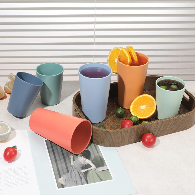 [Australia] - Set of 12 Wheat Straw Cups, 6 Pcs 20 oz & 6 Pcs 12 oz Unbreakable Drinking Cups, Reusable Plastic Cups Sets, Water Glasses Tumblers, Microwave & Dishwasher Safe, Bpa Free, 6 Colors 