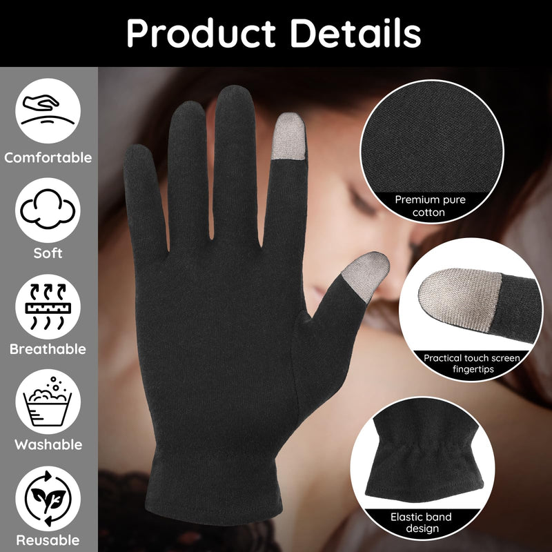 [Australia] - Segbeauty 16 Counts Elastic Black Cotton Gloves for Working, 8 Pair Touchscreen Sleeping Moisturizing Lotion Gloves Overnight with Elastic Band, Hand Care Cotton Moisture Work Glove for Typing Driving Extra Large 16.0 