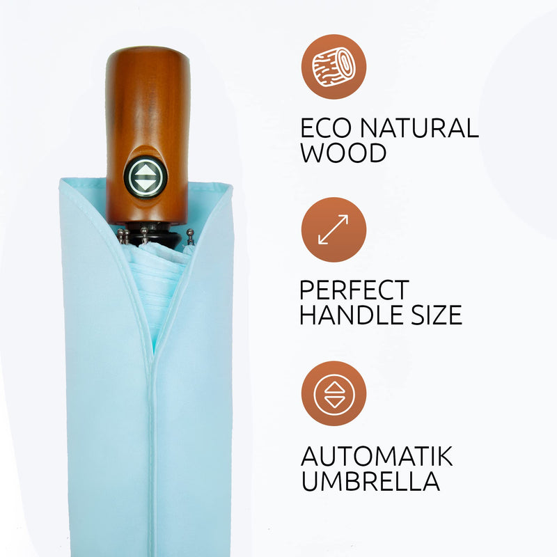 NEW 2 PCS Windproof Strong Umbrellas for Rain Compact Black Umbrella and Light Blue Premium Umbrella for Women and Men Automatic Open Close Umbrella Folding Sun Umbrella UV Protection - Bundle