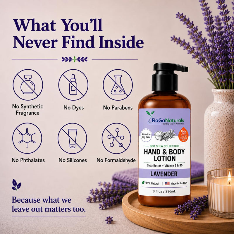 RaGaNaturals Lavender Shea Butter Hand and Body Lotion, 8 Fl Oz - Moisturizing, Plant-Based, Vegan, with Argan, Avocado Oil & Vitamin E 8 Fl Oz (Pack of 1)