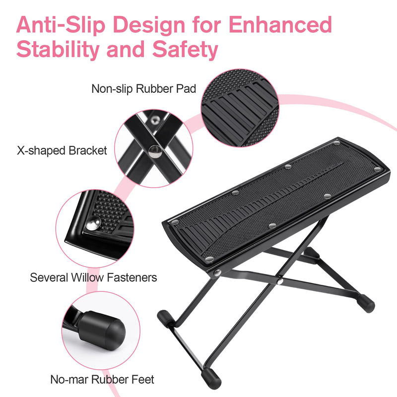 [Australia] - Subay Pedicure Foot Rest, 6 Heights Adjustable Foot Stand for Pedicure, Foldable Non-Slip Pedicure Stand for Easy At Home Pedicures, No More Bending or Stretching Pedicure Stool Tool for Home Foot Spa Black 