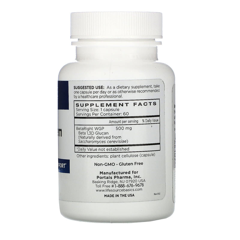 Life Source Basics Immune System Support Activator - High Purity Beta 1,3/1,6 Glucan - Immunity and Vitamin Supplement Non-GMO & Vegan Friendly for Men & Women, Gluten-Free 500 mg - 60 Capsules