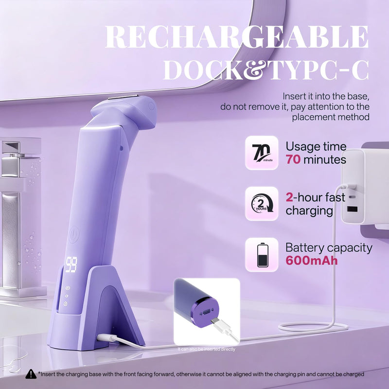 [Australia] - krofaue Women Electric Shaver - Cordless Waterproof Body Foil Shavers, Dry & Wet Electric Razors for Women with LED Display USB Charge Dock Purple Electric Shaver for Women 