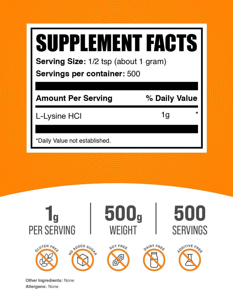 [Australia] - BulkSupplements.com L-Lysine Powder - Lysine Supplement, Essential Amino Acid, for Immune Support - Gluten Free, 1g per Serving, 500g (1.1 lbs) (Pack of 1) 1.1 Pound (Pack of 1) 