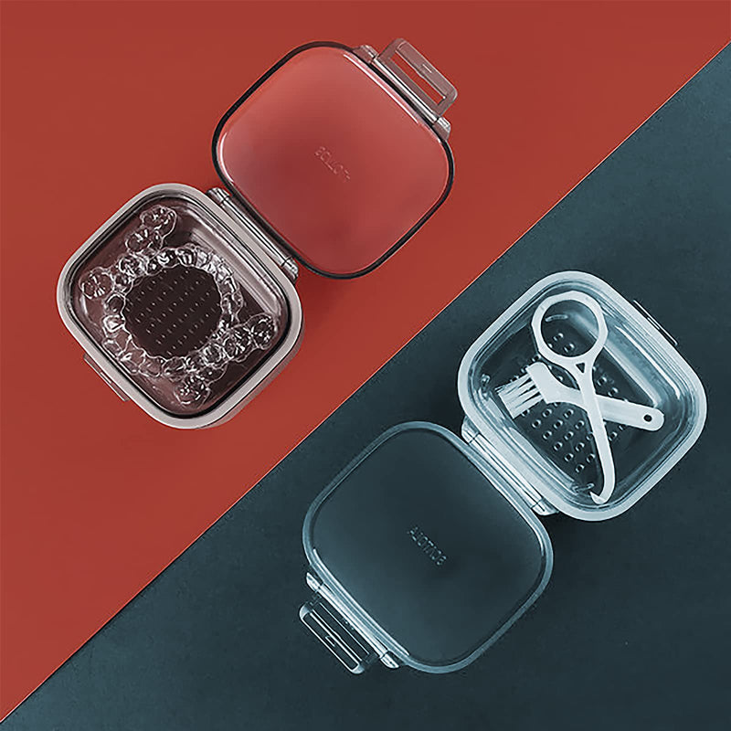 [Australia] - Retainer Case, Retainer Cleaner Case, Unique Denture Bath with Drain Tray, Suitable for Dentures, Denture Bridges, Partial Dentures, Traditional Braces, Etc. (Black) 