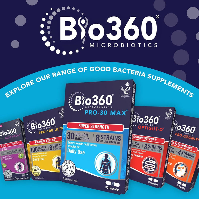 Natures Aid Bio360 Pro-30 MAX (30 Billion Bacteria), 30 Capsules (Pack of 5), 148.0 g | 30 Billion Bacteria, 30 Capsules per Pack, 150 Capsules Total