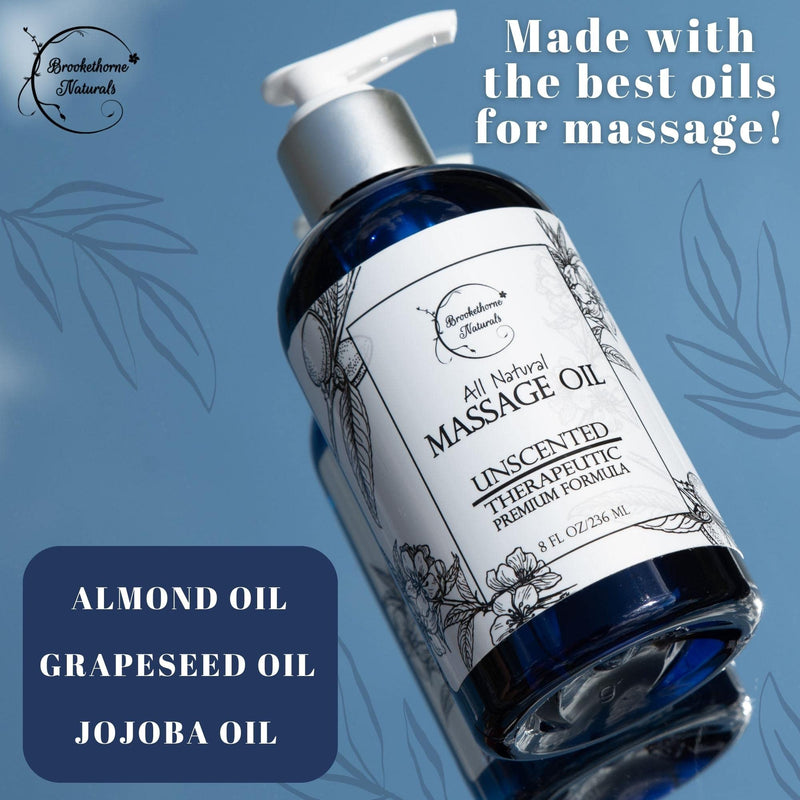 [Australia] - Unscented Massage Oil for Massage Therapy – 100% Natural Body Massage Oil with Sweet Almond, Grapeseed & Jojoba Oil for Premium Glide – Pure Carrier Oil Blend for Aromatherapy – Brookethorne Naturals 8.5 Fl Oz (Pack of 1) 