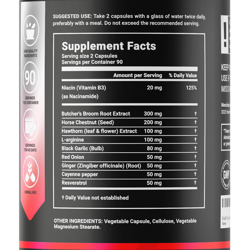 [Australia] - Butcher’s Broom, Horse Chestnut, L-Arginine and Resveratrol, Circulation Complex | 180 Caps - 45 Days | Made in USA by B Life. (CirculationUSA) 180 Count (Pack of 1) 