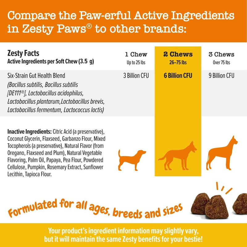 Probiotic Bites Soft Chews, Digestive Probiotics for Gut Flora & Immune Support for Dogs, Pumpkin Flavor 60 Count - PawsPlanet Australia