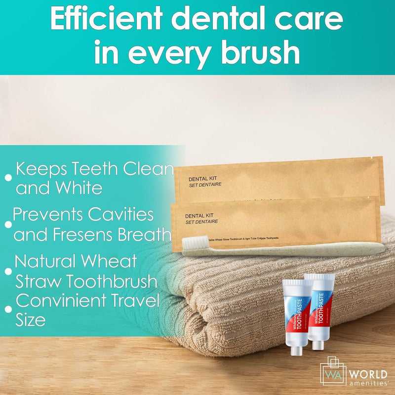 [Australia] - World Amenities Kraft Paper Dental Kit - Wheat Straw Toothbrush and Toothpaste Dental Care Kit (25) 25 
