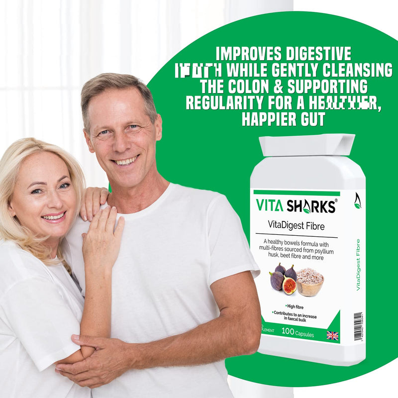 VitaDigest Fibre - Vegan Dietary High Fibre Capsules for Healthy Clear Bowels & Increased Faecal Bulk with Psyllium Husk Fiber, Flaxseed & Beetroot - Kosher Fibre & Bulk