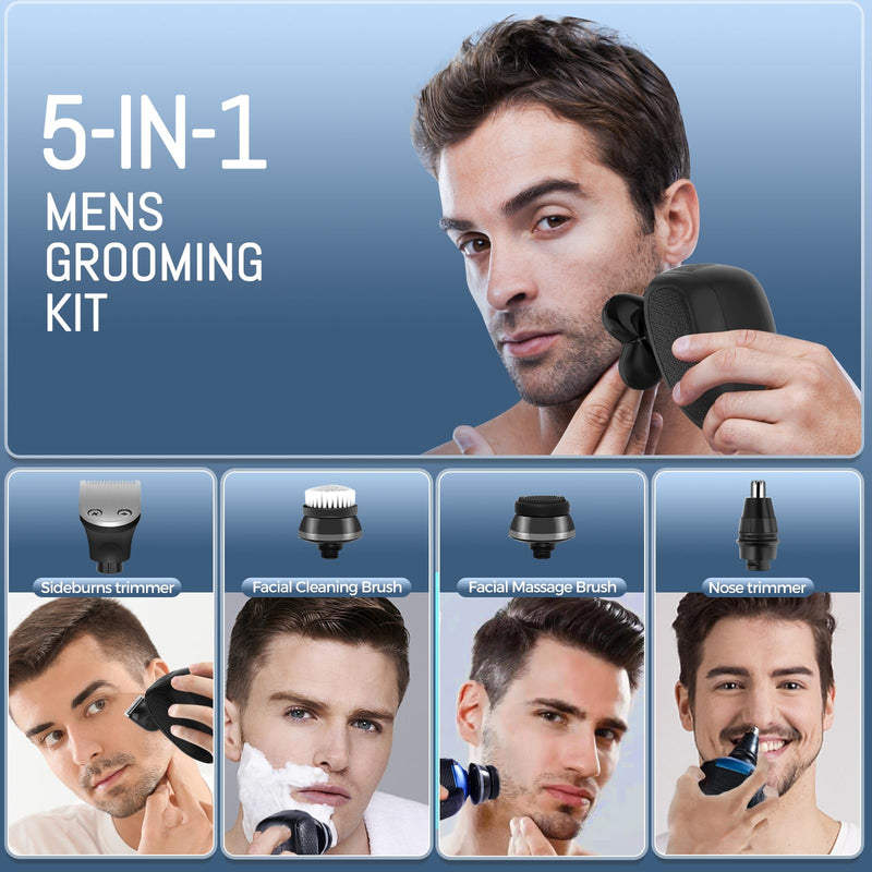 [Australia] - Head Shavers for Bald Men: 5-in-1 Electric Razor -Cordless Rechargeable Wet/Dry Body Hair Shaver IPX6 Waterproof Shaving Grooming Kit for Balder (Blue) (Blue) 