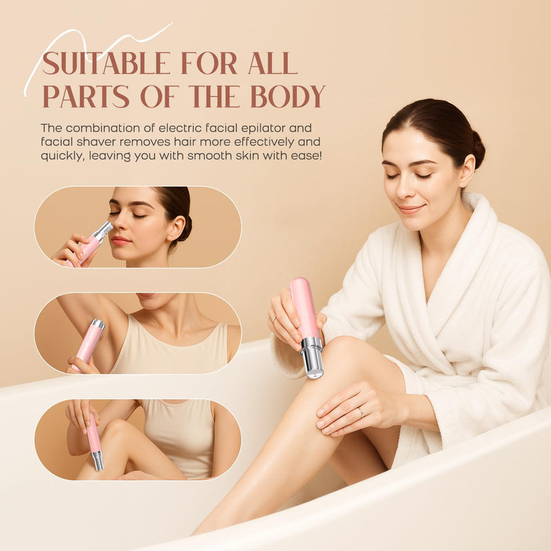 [Australia] - Epilator for Women, 2-in-1 Facial Hair Removal Epilator, Painless Designed Hair Remover with Built-in LED Light for Precision, Smooth Glide Hair Remover for Women Face Lips Chin Peach Fuzz Pink 