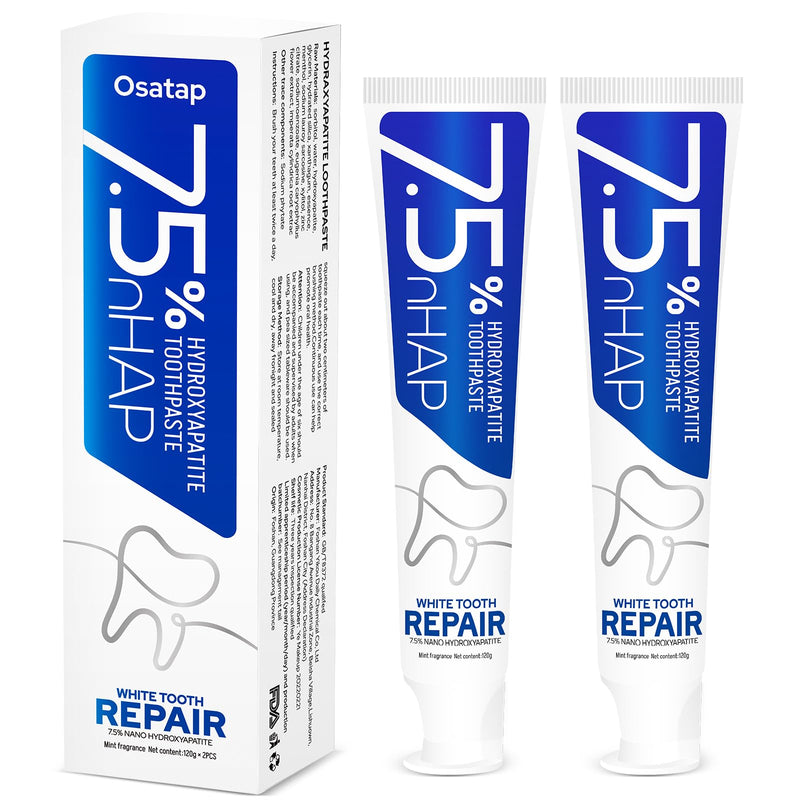 7.5% Hydroxyapatite Toothpaste – Fluoride-Free Whitening & Enamel Support, Gentle Nano Formula for Sensitive Teeth, Fresh Mint, Natural Daily Care 4.23 Ounce (Pack of 2)