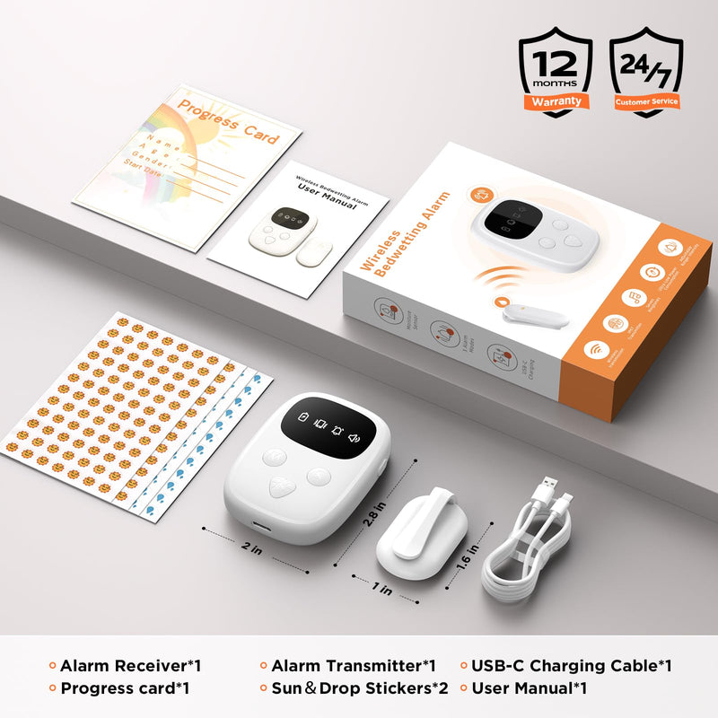 [Australia] - 2025 New Wireless Bedwetting Alarm, Bed Wetting Alarm for Boys and Girls, Compact & Comfortable Wireless Sensor, 7 Melodies 3 Modes,Includes Progress Card and Stickers White A. White 