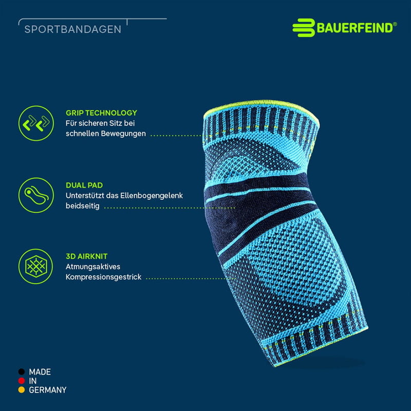 [Australia] - Bauerfeind unisex elbow sports bandage, for ball and kick sports, stability on the elbow joint, silicone ring, size. M, rivera, 1 piece 