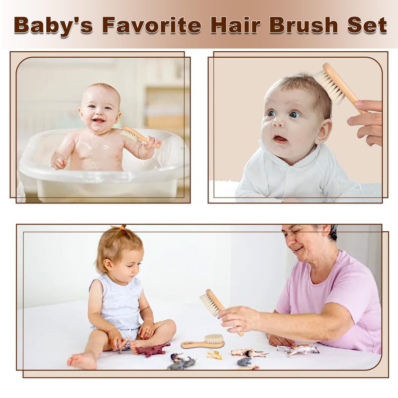 Baby Hair Brush - 2 piece Baby Hair Brush With Premium Goat Bristle, Natural Wooden Baby Hair Brush for Newborns & Toddlers, Ideal For Cradle Cap