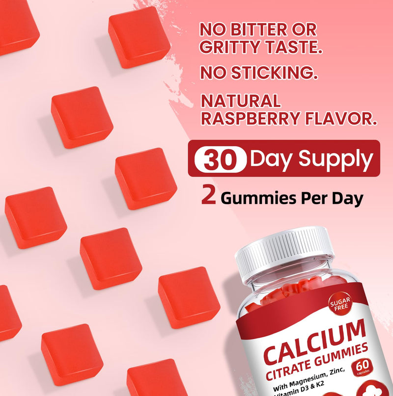 Calcium Citrate 1200mg Gummies with Vitamin D3: with Calcium Magnesium Zinc Vitamin D3 K2 for Bone Muscle Immune - Ultimate Absorption Calcium Supplement for Women & Men, Sugar-Free