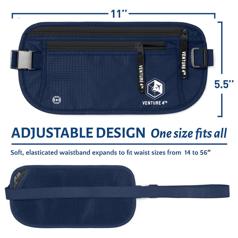VENTURE 4TH Ultimate Travel Comfort Bundle: RFID Blocking Money Belt & Travel Blanket Pillow (Navy Money Belt & Navy-Teal Blanket/Pillow)
