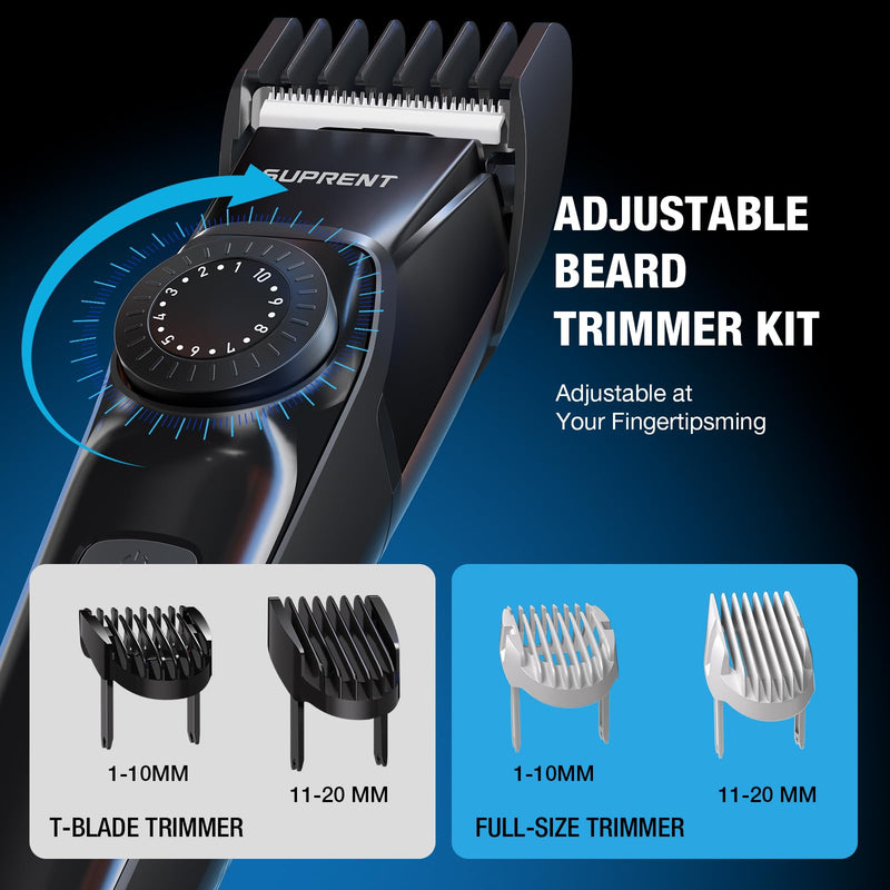 [Australia] - SUPRENT Beard Trimmers for Men - All-in-One Mens Grooming Kits with 40 Precision Dials，Waterproof Adjustable Trimmers for Hair, Beard, Face, Nose & Body, USB-C Rechargeable, 3.5H Running Time (Black) Black 