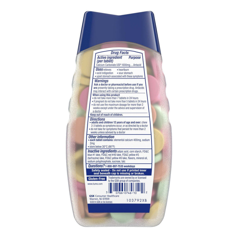 TUMS Smoothies Antacid Tablets, Heartburn Relief, Assorted Fruit, 160 Count | Ultra Strength Formula, Neutralizes Acid Instantly for Indigestion and Upset Stomach, Multi-Symptom Relief, Gluten Free 160 Count (Pack of 1)