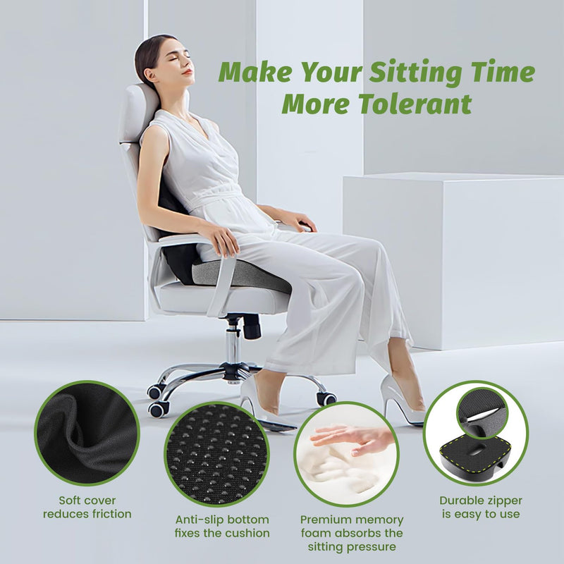 [Australia] - Concave U Surface Donut Pillow for Tailbone Pain Cradle Tailbone Reducing Pressure on Pelvis- Hemorrhoid Pillow for Office, Car, Home Seat- Black/Gray 