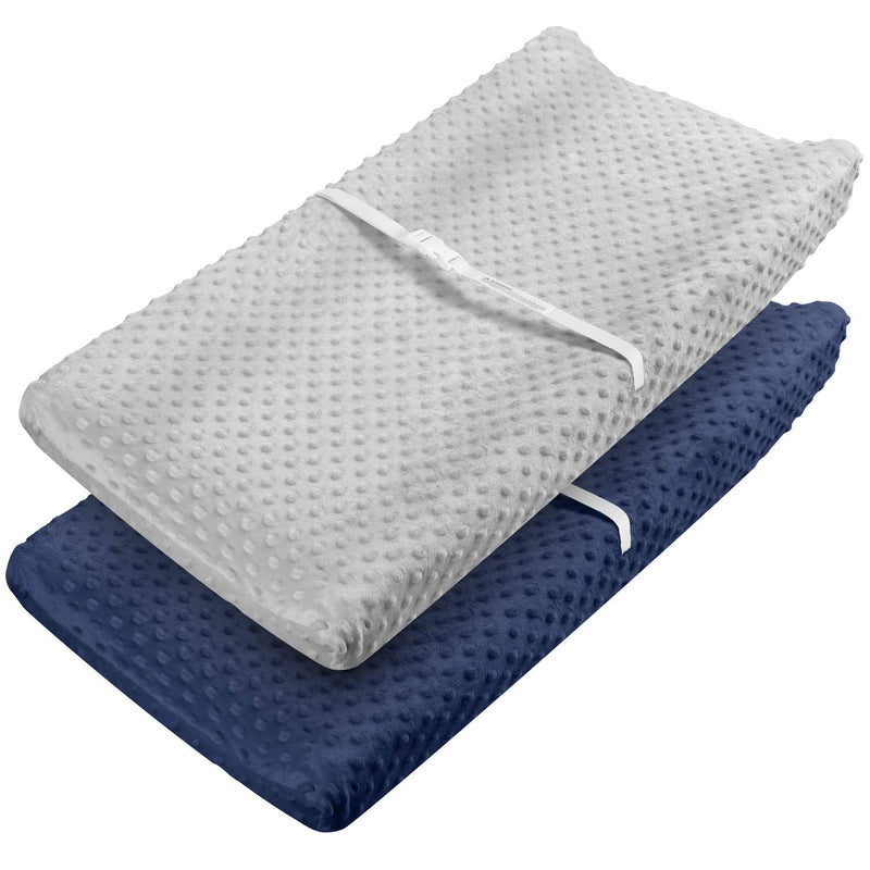 Babebay Changing Pad Cover - Ultra Soft Minky Dots Plush Changing Table Covers Breathable Changing Table Sheets Wipeable Changing Pad Covers Suit for Baby Boys and Girls (Lt Grey & Navy Blue) Lt Grey & Navy Blue