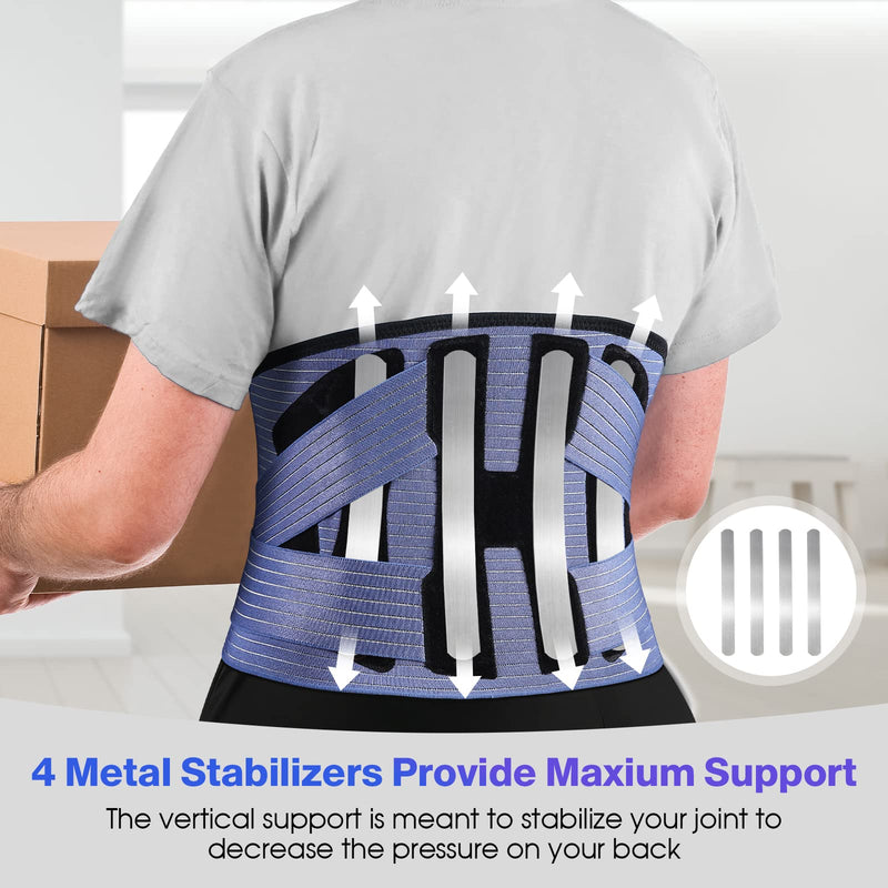 [Australia] - NEENCA Back Support Brace, Adjustable Lumbar Support for Pain Relief of Back/Lumbar/Waist, Waist Wrap with Spring Stabilizers for Injury, Herniated Disc,Sciatica, Scoliosis and more - FSA/HSA APPROVED Large Navy Blue-Black 