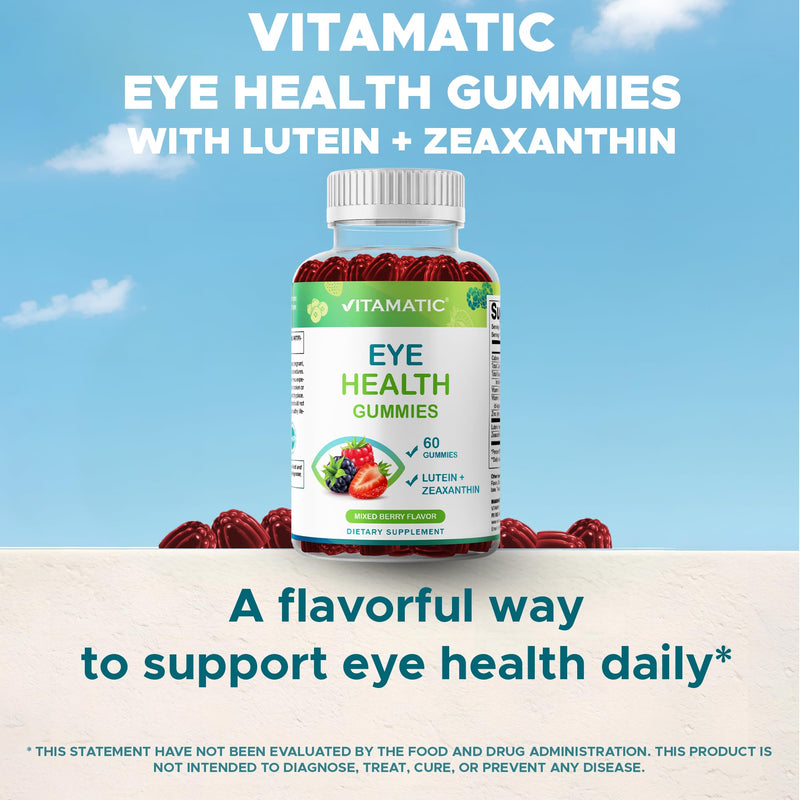 Vitamatic Eye Health Gummies with Lutein, Zeaxanthin, Vitamin C, E & Zinc – Mixed Berry Flavor – 60 Gummies –Non-GMO, Gluten-Free 60 Count (Pack of 1)