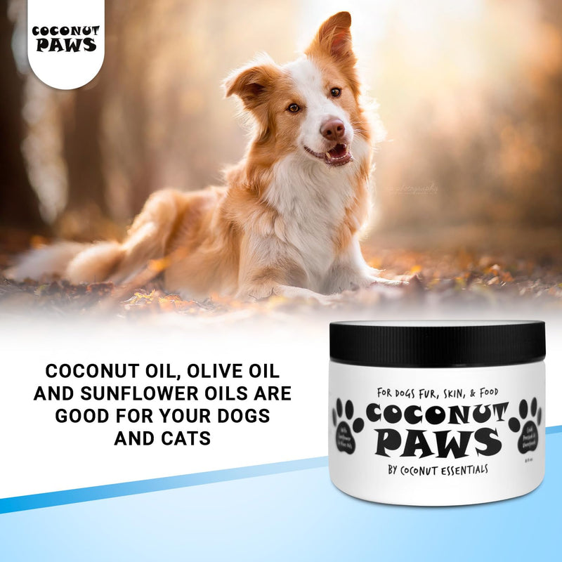 Coconut Paws Coconut Oil for Dogs Skin and Coat, Itching Relief, Hot spot Treatment, Hair Loss, aceite de Coco para Perros | w/Olive & Sunflower Oils | Vet Recommended 8oz - COCONUT ESSENTIALS - PawsPlanet Australia