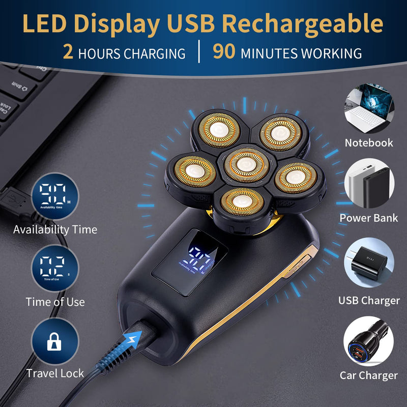 [Australia] - Electric Rotary Shaver for Men - Multifunctional Bald Head Shaver, Waterproof, Rechargeable Razor for Balding Men 