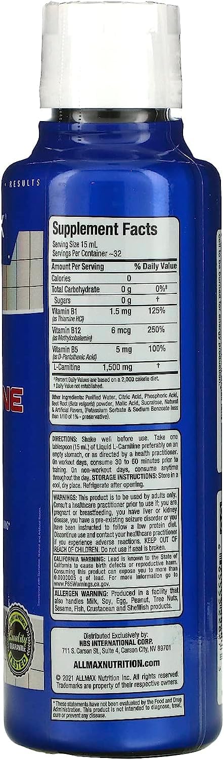 [Australia] - ALLMAX Nutrition Liquid L-Carnitine 1500, Fruit Punch, 16 oz (473 ml) 