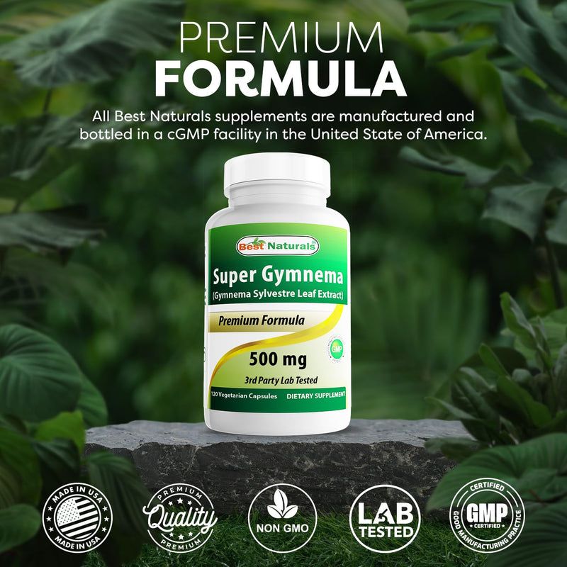 [Australia] - Best Naturals Gymnema Sylvestre Extract 500 mg 120 Vegetarian Capsules - Contains Minimum of 25% Gymnemic Acid (Pack of 2) 