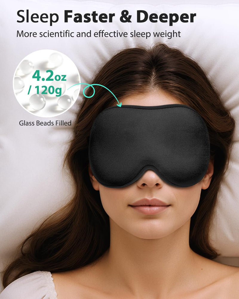 [Australia] - MABAO Weighted Eye Mask for Sleeping, Blackout 3D Contoured Sleep Mask with Adjustable Strap for Women Men, Memory Foam, Gentle Pressure Relief Comfort Eye Cover Blindfold for Insomnia & Travel -Black Black 
