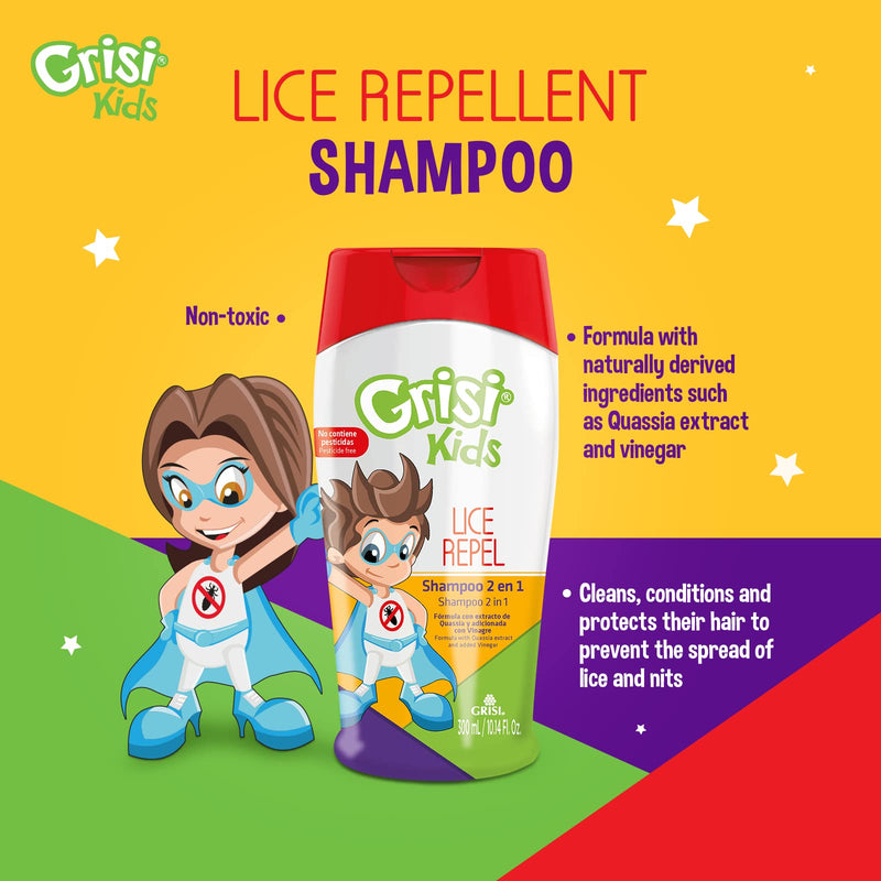 [Australia] - Grisi Kids Cleansing and Lice Repel Shampoo, Helps with The appearance of lice, Quassia Extract, Conditions Hair, 10.14 FL Oz, 2 Count 