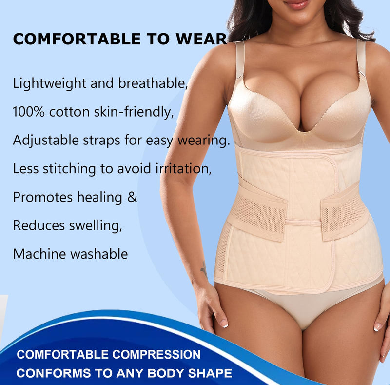 [Australia] - Abdominal Binder Post Surgery Postpartum Belly Band Belly Wrap Hernia Belt Stomach Compression Wrap C-Section,Nude,L Nude For waistline 32"-38",L 