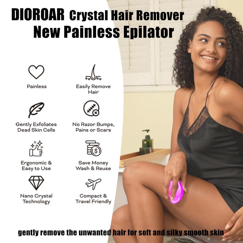 [Australia] - DIOROAR Crystal Hair Eraser, Upgrade Crystal Hair Remover, Physical Nanoglass Hair Removal Device, Painless Epilator and Exfoliator for Fast, Silky Smooth Skin(Hot Pink) Hot Pink 