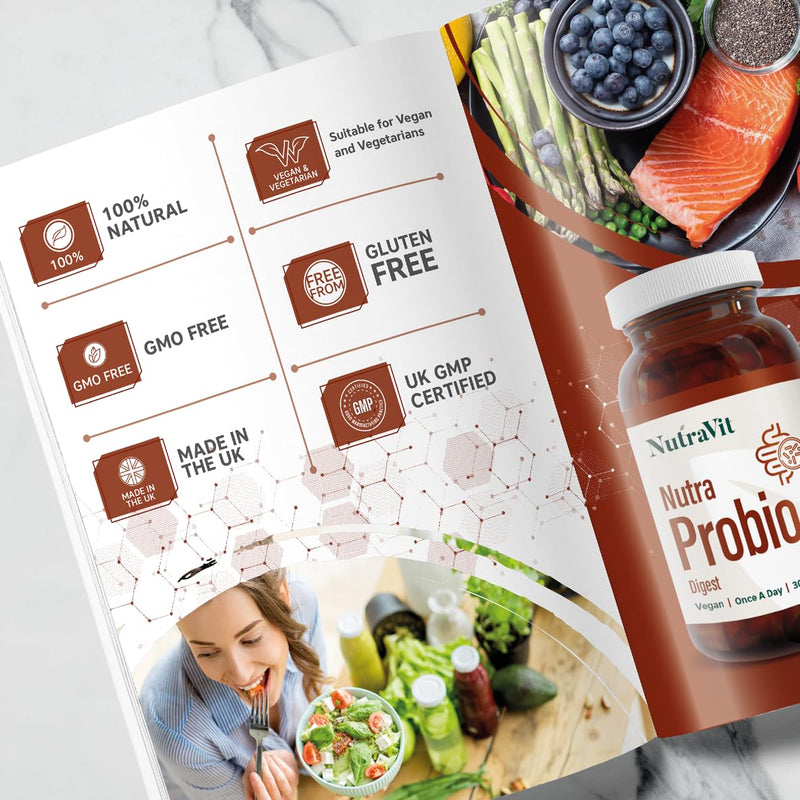 NutraProbio Digest - 20 Billion Probiotic Cultures for Gut & Digestive Health - with Added Prebiotics, Inulin & FOS - Improves Digestion & Immune System - NutraVit, 30 Capsules