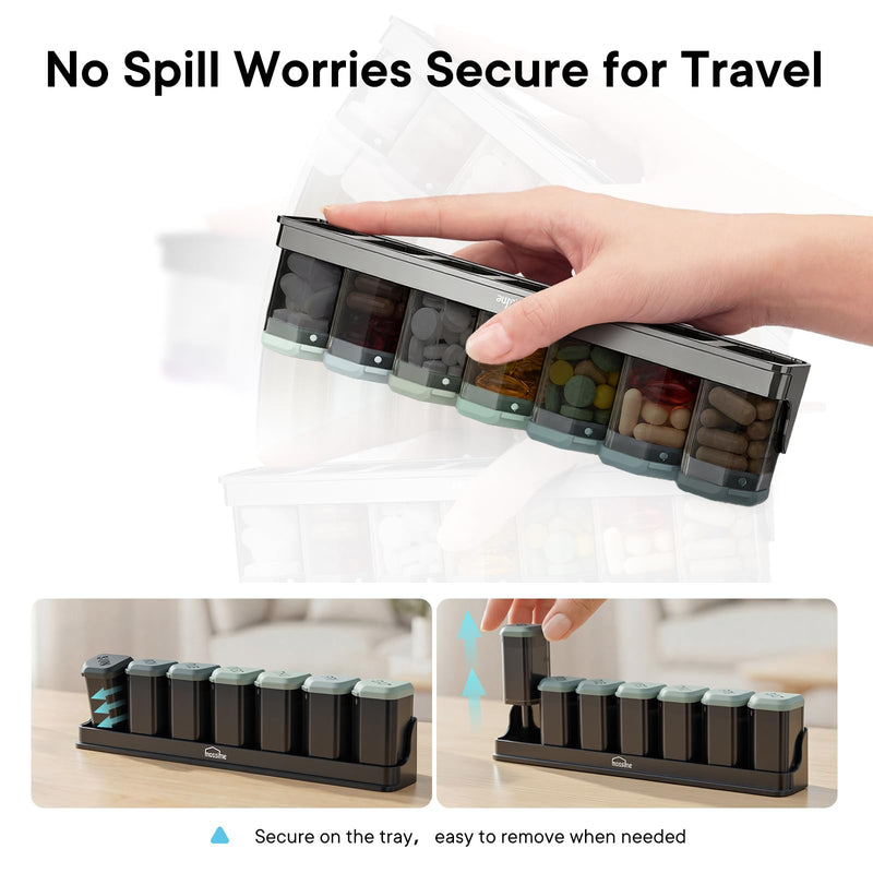 Mossime Large Weekly Pill Organizer 1 Time a Day, 7 Day Pill Box, GraI | BPA-Free, Spill-Resistant, Detachable 1-a-Day Boxes, for Vitamins & Medication, Travel-Friendly, Velvet Pouch