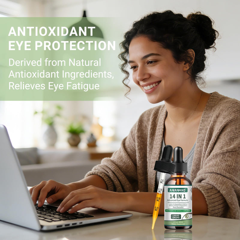 Eye Health Supplement with Lutein, 14 in 1 Advanced Eye Formula Drops - with Lutein, Zeaxanthin,Vision & Focus Support for Vision & Ocular Health Focus Support, 60ml