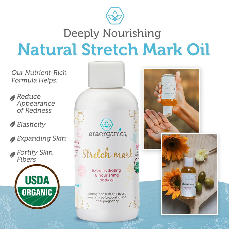 [Australia] - Era Organics Organic Stretch Mark Oil for Pregnancy - Extra Moisturizing Belly Oil for Pregnancy - Pregnancy Oil to Prevent Stretch Marks - Pregnancy Must Haves 