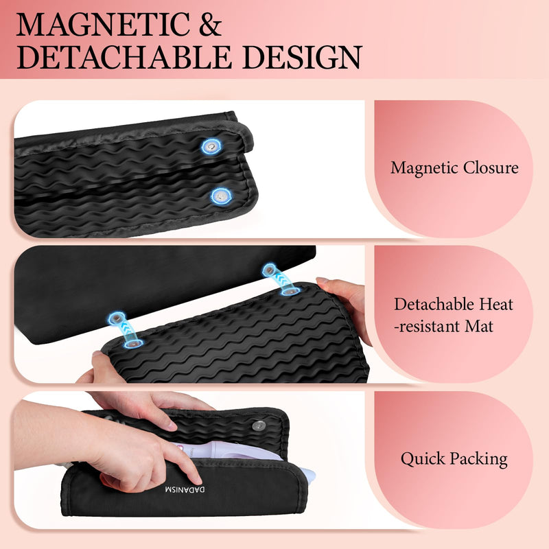 [Australia] - Dadanism Hot Hair Tools Travel Bag with Heat Resistant Mat Removable, Hair Accessories Organizer Case, Women Travel Essentials, Storage Pouch for Curling Iron Straightener Flat Iron HairDryer, Black 